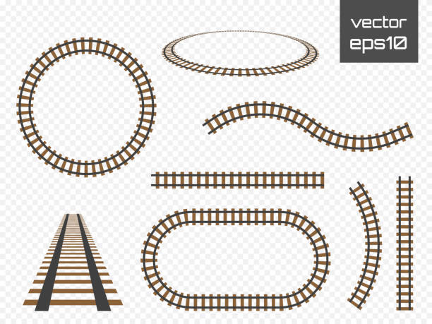 ilustraciones, imágenes clip art, dibujos animados e iconos de stock de set de rieles de vector. ferrocarriles sobre fondo blanco. vías del ferrocarril - rail fence