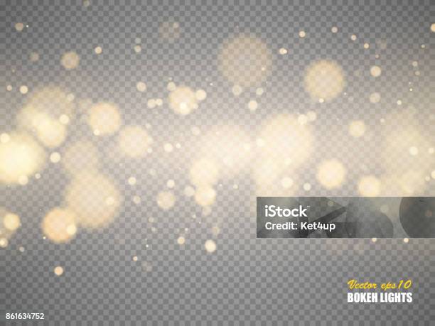 Luci Bokeh Dorate Con Particelle Incandescenti Isolate Vettore - Immagini vettoriali stock e altre immagini di Sfocato