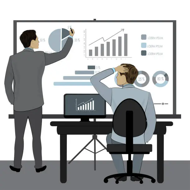 Vector illustration of Two Business man - Presentation or brainstorming,infographic ele