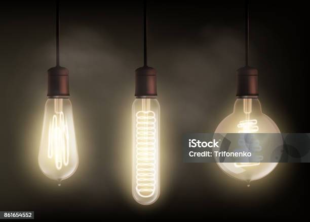 Spiral Light Bulb Stock Illustration - Download Image Now - Light Bulb, Hanging, Edison Light Bulb