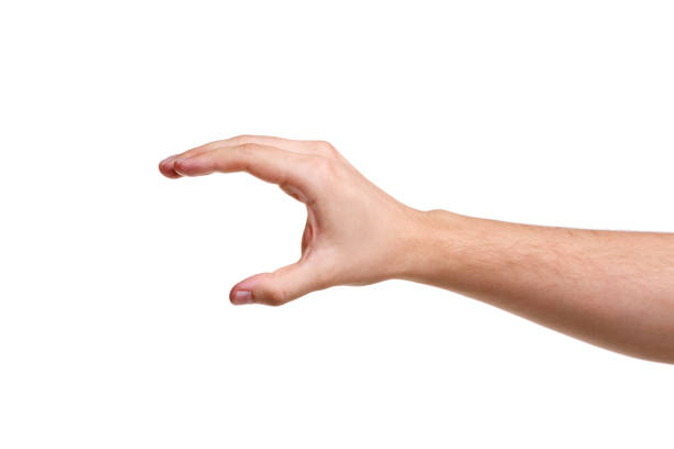 istock Male hand measuring invisible objects. Isolated on white background. Close-up. 861654852