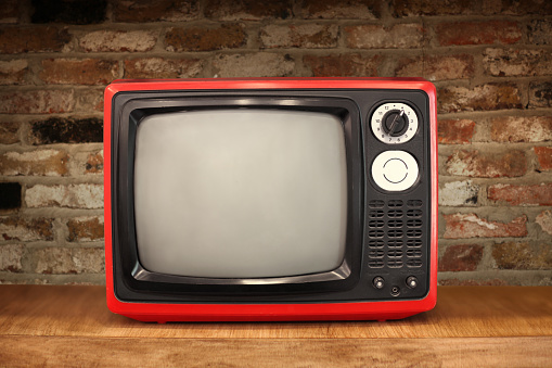 Old fashioned red TV, cut out, vintage,