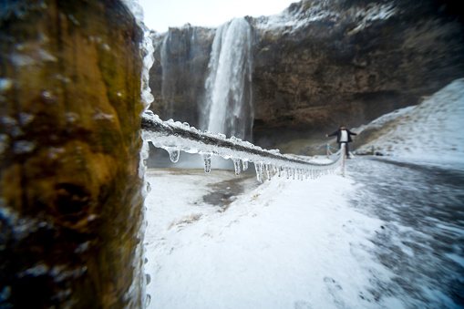 Seljalandsfoss waterfall in Iceland under the snow