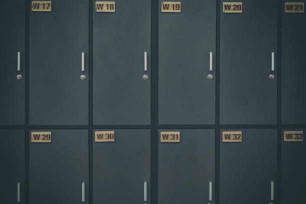 istock gray locker in gym. metal cabinet school with handle and lock. abstract background 861655870