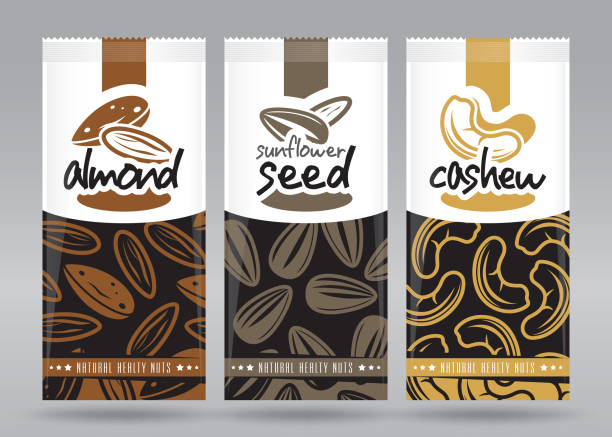 ilustraciones, imágenes clip art, dibujos animados e iconos de stock de frutos secos envases set 2 - coffee bean coffee flower ribbon