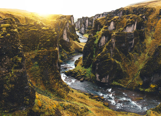 Fjadrargljufur canyon in Iceland, viewed from the tourist footpath.