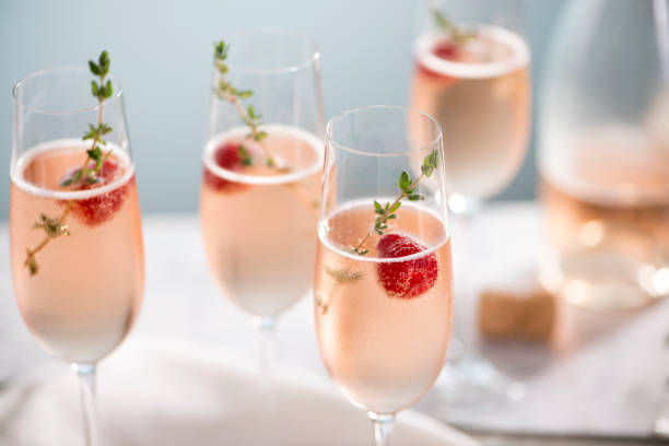 Rose Champagne Cocktails stock photo