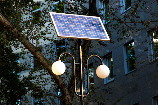 street lantern with solar panel battery