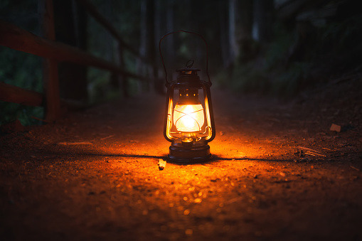 Gas lantern in the forest at the evening