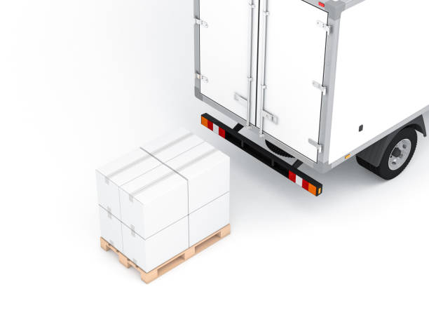 istock Truck with white cardboard boxes Mockup on euro pallet 861688340
