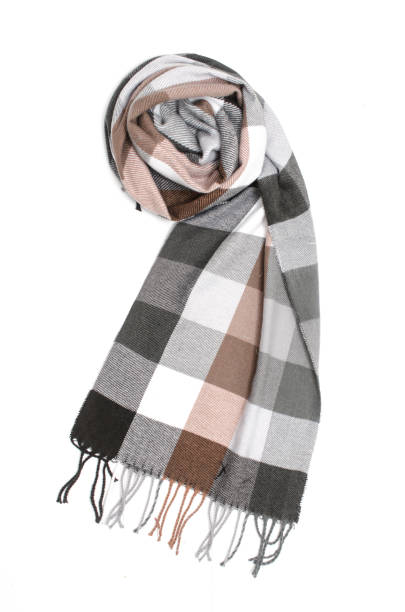 istock Plaid scarf isolated on white. Gray, black, brown color 861692292