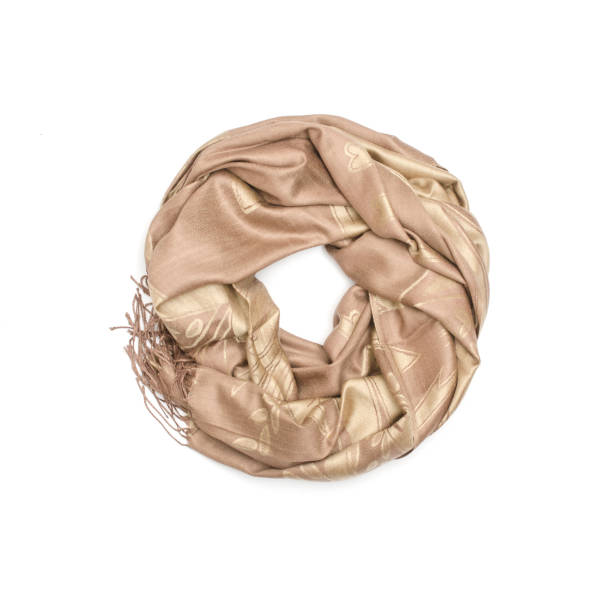 istock golden women's scarf with pattern isolated on white 861692480