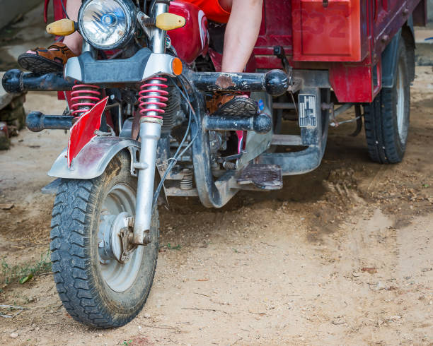 istock The front wheel of a tricycle. 861701894