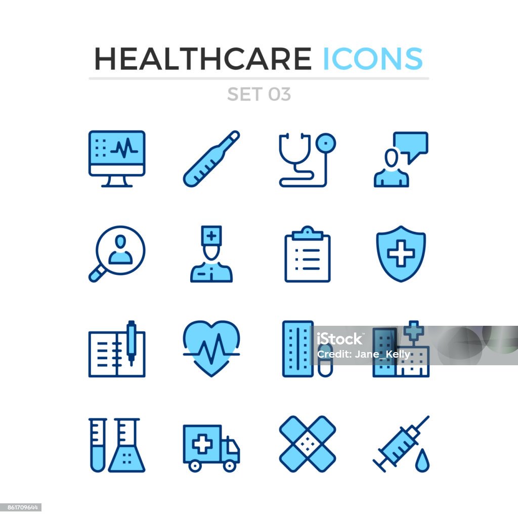 Iconos de salud. Conjunto de iconos de vector línea. Calidad premium. Diseño de línea delgada simple. Trazo, estilo lineal. Símbolos de esquema moderno, pictogramas - arte vectorial de Ícono libre de derechos