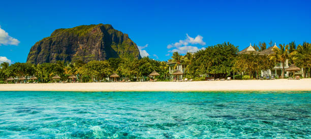 Panoramic view of Mauritius island landscape stock photo