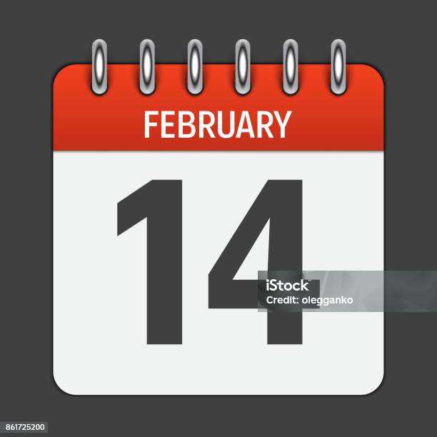 February 14 Calendar Daily Icon Vector Illustration Emblem Ele Stock Illustration - Download Image Now