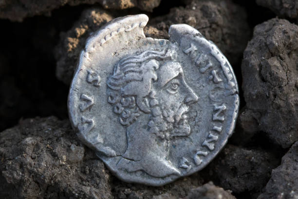 istock Roman silver coins covered in dirt 861729826