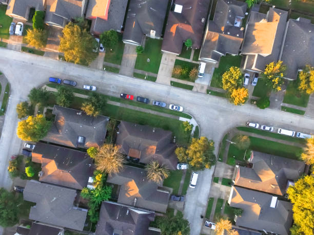 Residential house aerial in Houston, Texas, USA stock photo
