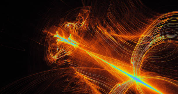 istock Orange Yellow Blue Abstract Lines Curves Particles Background 861732724