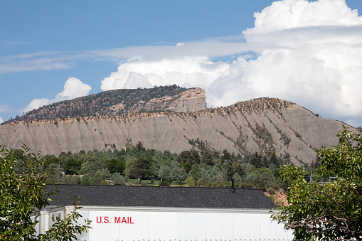 Hogsback mountain with clouds rolling in, photo taken near the post office in Durango