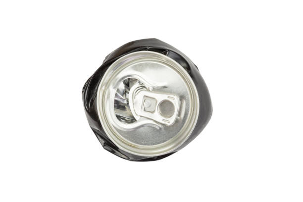 istock One black crushed metal can cut out on a white background 861739732