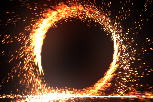 абстрактное огненное кольцо горящего огненного пламени. искрящийся рисунок круга огня или холодный огонь или фейерверки на черном фоне. 3d � - fire boat стоковые фото и изображения
