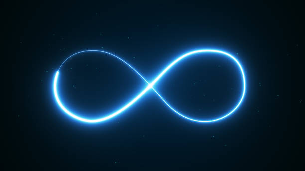 istock blue magic glowing light infinity sign swirl trail on black background. Blue neon glitter fire spark spiral wavy line 861749268