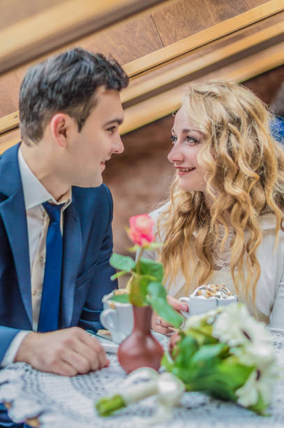 istock Just married couple in cafe 861756028