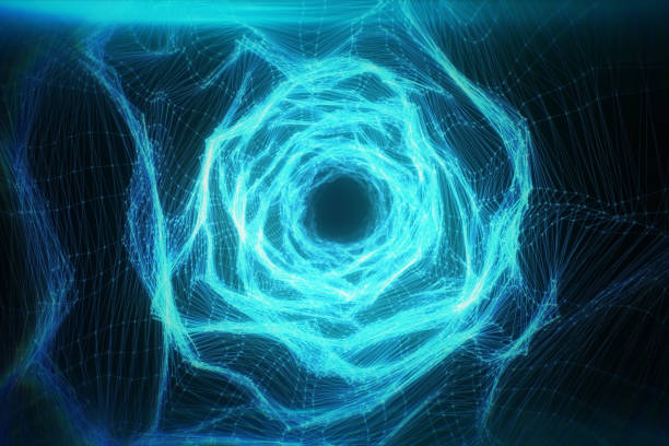 istock abstract space background, geometry surfaces, lines and points. Abstract tunnel grid. Can be used as digital dynamic wallpaper, technology background. 3d illustration 861756146
