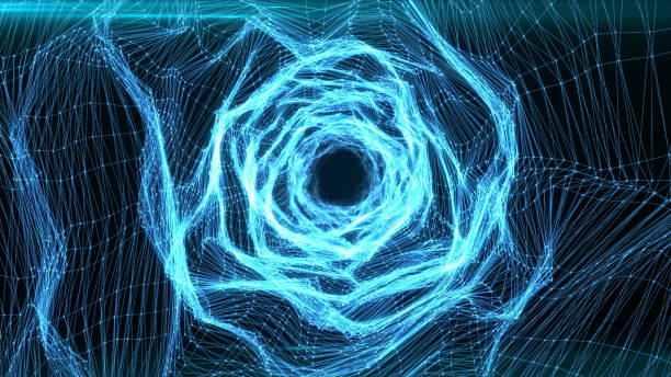 istock abstract space background, geometry surfaces, lines and points. Abstract tunnel grid. Can be used as digital dynamic wallpaper, technology background. 3d illustration 861756162