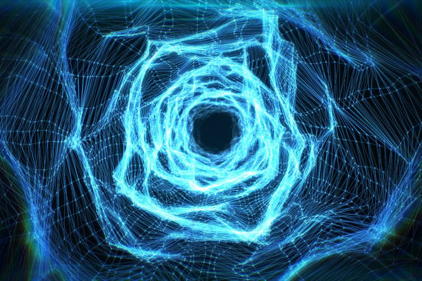 istock abstract space background, geometry surfaces, lines and points. Abstract tunnel grid. Can be used as digital dynamic wallpaper, technology background. 3d illustration 861756170