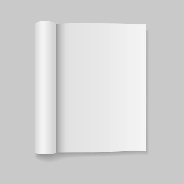 ilustrações de stock, clip art, desenhos animados e ícones de blank open magazine template with rolled pages. vector illustration. - rolled up