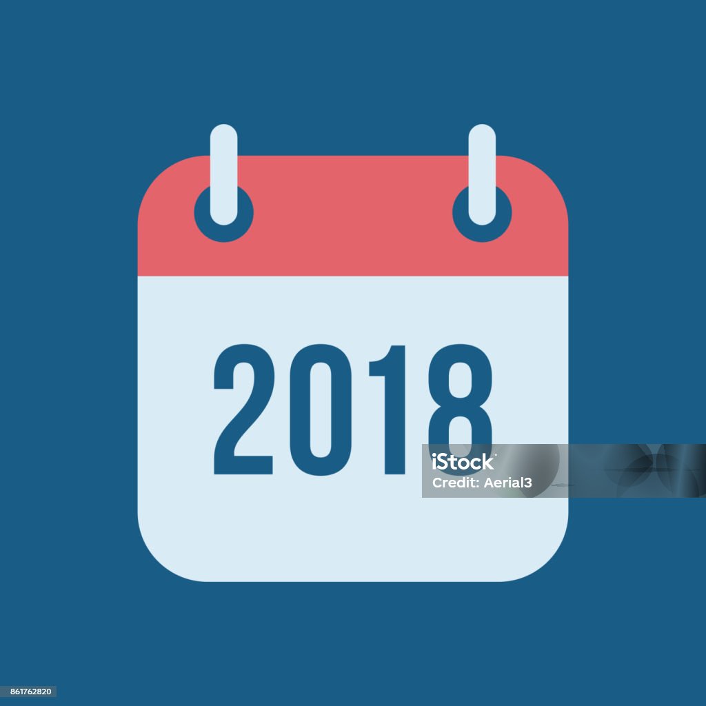 New Year 2018 Calendar Vector Icon Happy New Year 2018. Tear-off calendar icon in flat style on blue background. Reminder symbol design for Chinese Year of the Dog 2018 stock vector