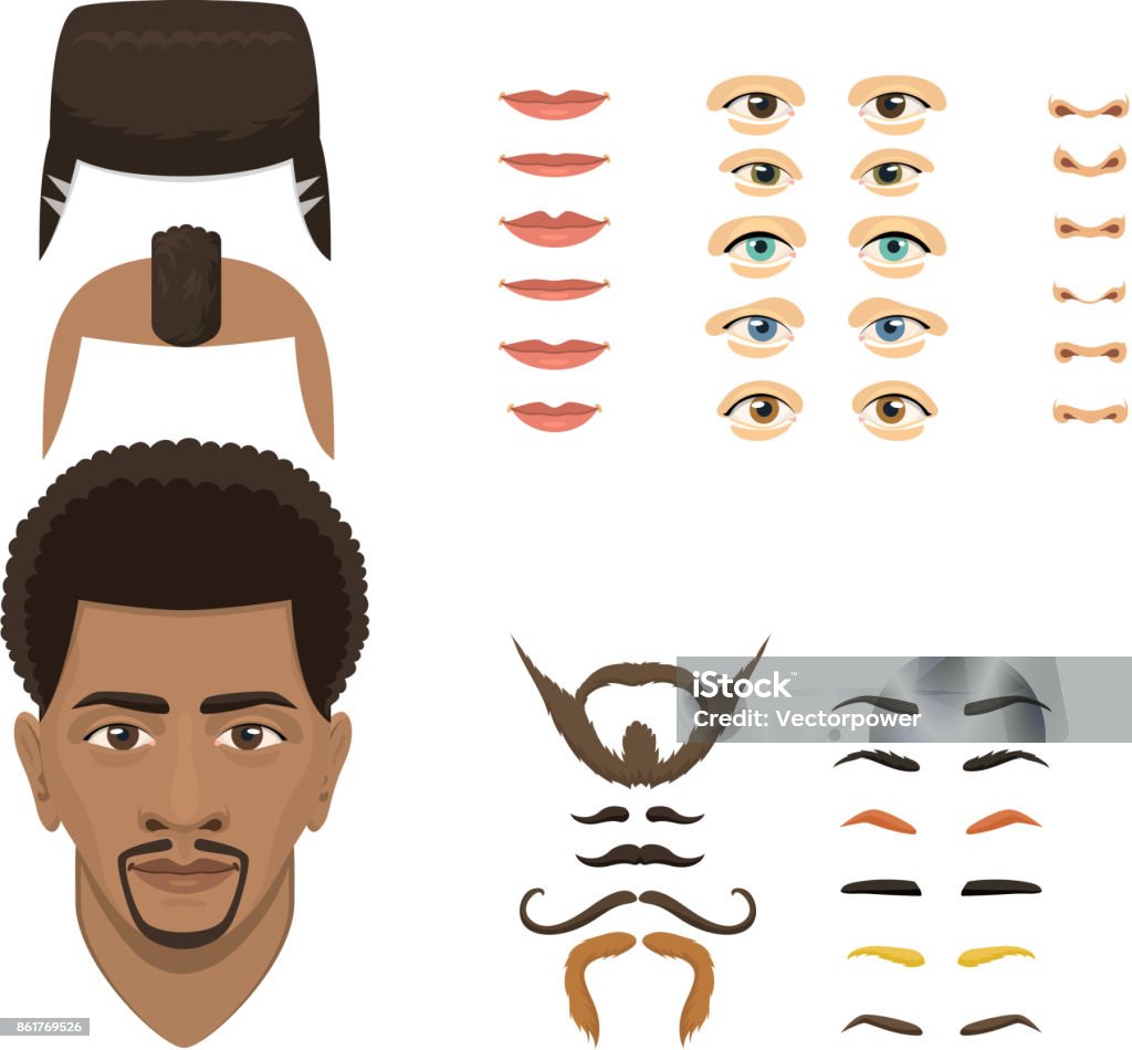 Man Face Emotions Constructor Parts Eyes Nose Lips Beard Mustache Avatar  Creator Vector Cartoon Character Creation Spare Parts Spares Animation  Stock Illustration - Download Image Now - iStock