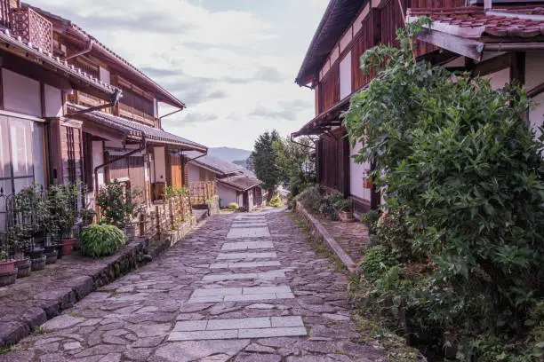 The old  town or old buildings of Magome  for  the travelers walking at old street in Nagano Prefecture, JAPAN.