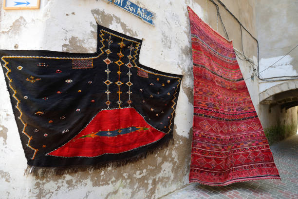 Essaouira - July 16: Traditional berber carpets for sale in Essaouira, Morocco, July 16, 2013. Essaouira is one of the most popular tourist place on Atlantic coast in Morocco