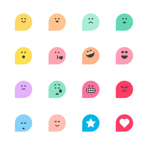 Set of basic emoticons reactions Vector illustration of a collection of cute emoticons reactions anthropomorphic smiley face illustrations stock illustrations