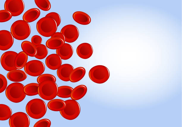 파란색 바탕에 붉은 혈액 세포. - blood cell anemia cell structure red blood cell stock illustrations