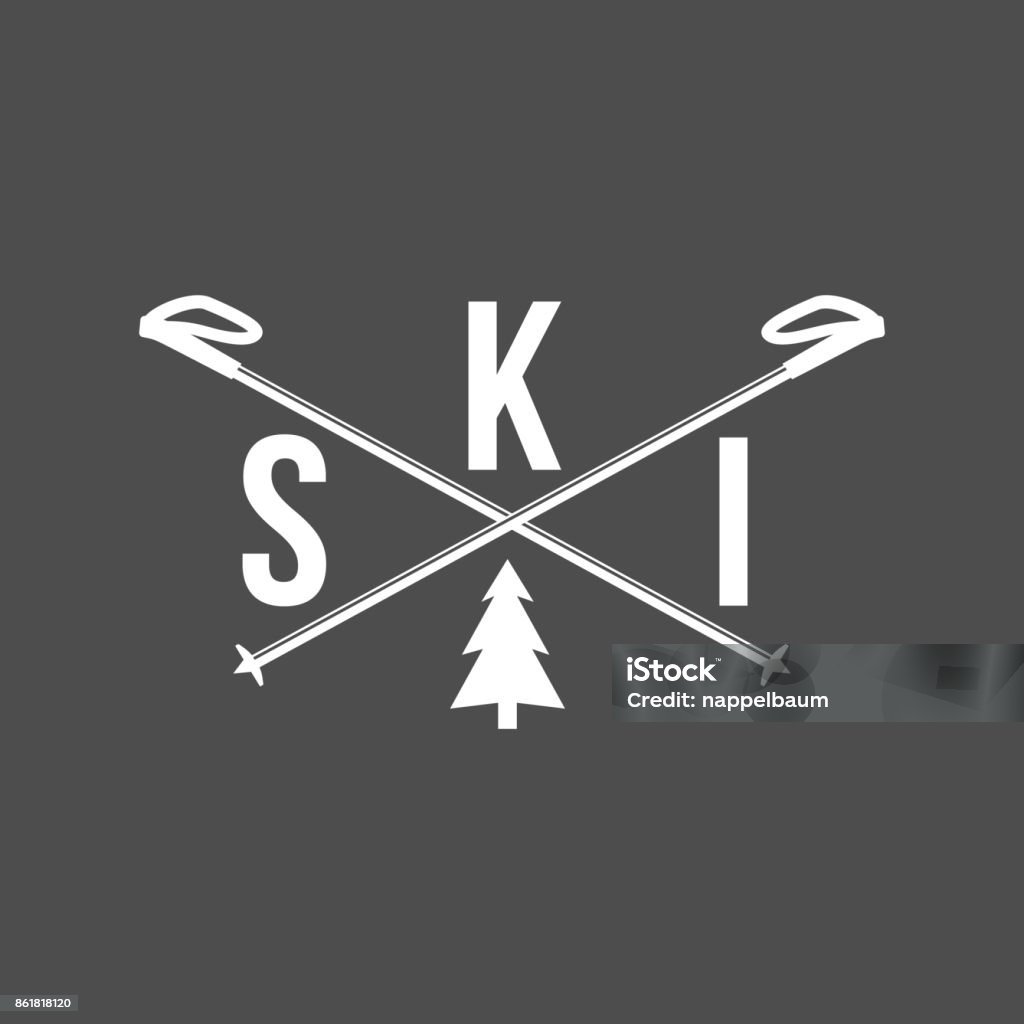 vintage skiing labels and design elements Vintage ski symbol, emblem and design elements. Retro design of monochrome badge. Winter sports collection Skiing stock vector