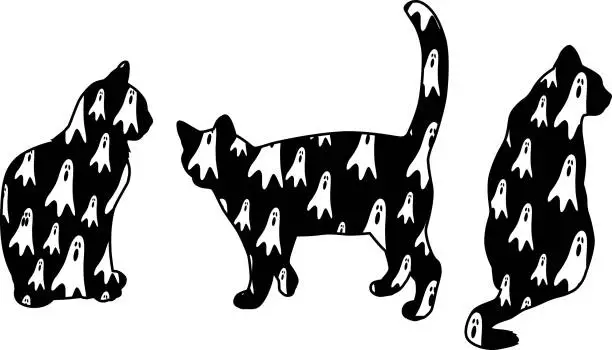 Vector illustration of Halloween Ghost Cats