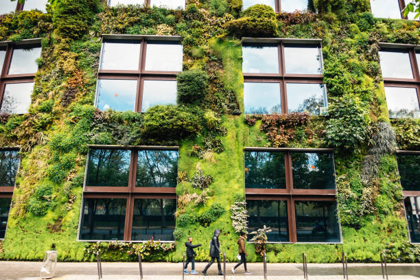 edifício verde em paris - architecture built structure people contemporary - fotografias e filmes do acervo