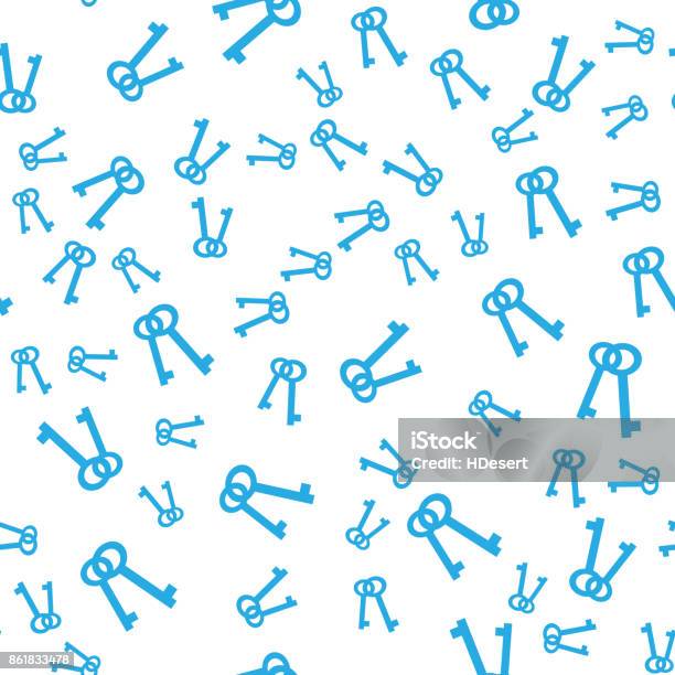 Vector Seamless Abstract Pattern Blue Keys On White Background Stock ...