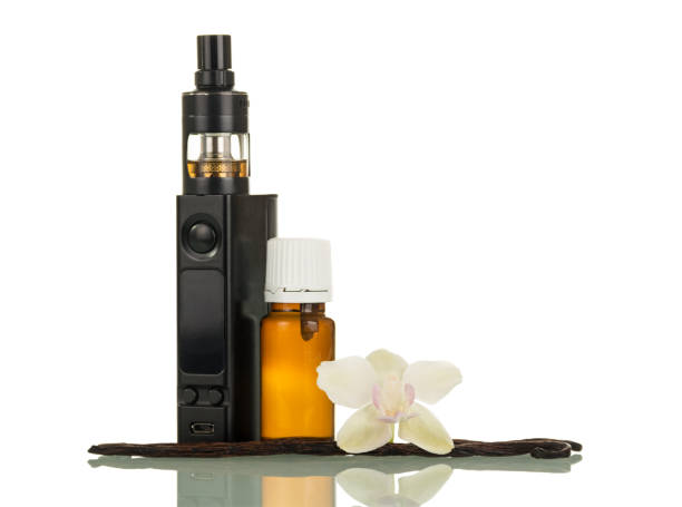 istock Electronic cigarette with liquid with vanilla aroma for vaporing isolated on white 861837878
