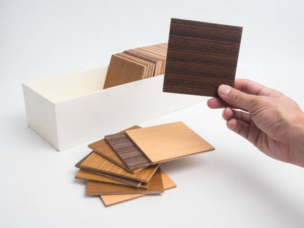 istock Samples of veneer wood on white background. interior design select material for idea. 861838290