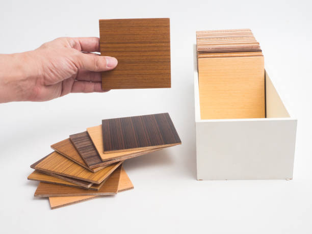 istock Samples of veneer wood on white background. interior design select material for idea. 861840912