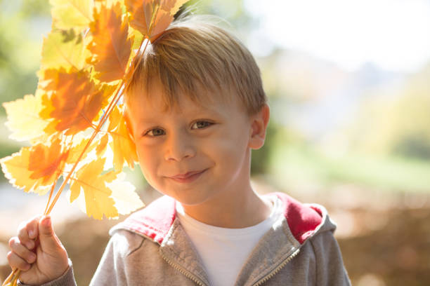 istock Happy boy holding autumn leaves 861853412
