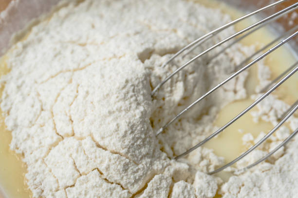 kneading dough, pouring flour into batter