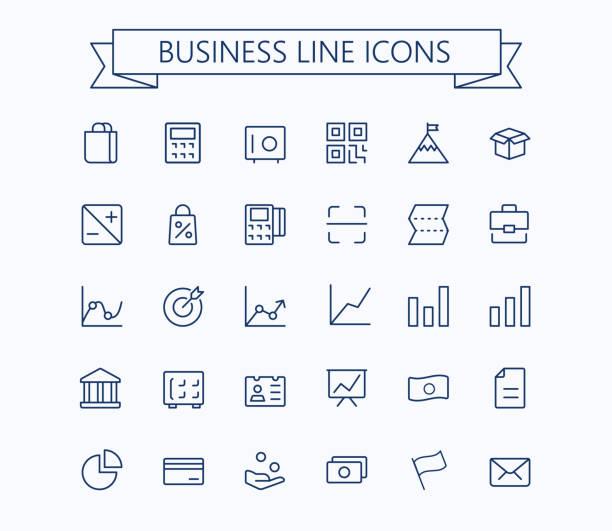 ilustrações de stock, clip art, desenhos animados e ícones de business,finance vector thin line mini icons set. 24x24 grid. pixel perfect.editable stroke. - dacian