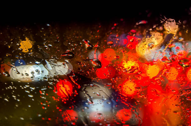 istock Rain drops on glass closeup on a background of lights 861855022