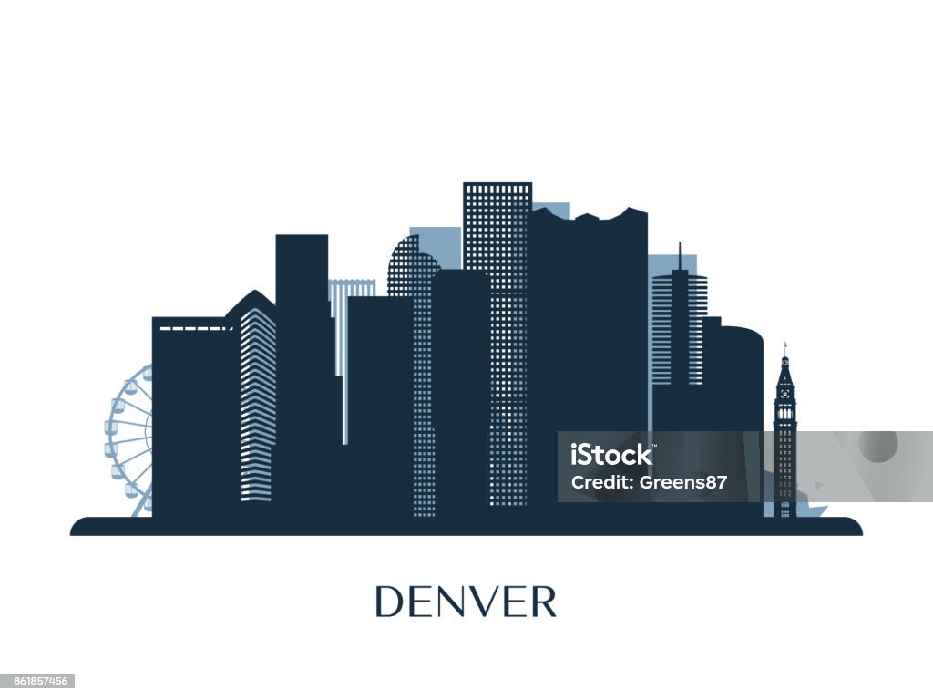 Denver skyline, monochrome silhouette. Vector illustration. Denver stock vector